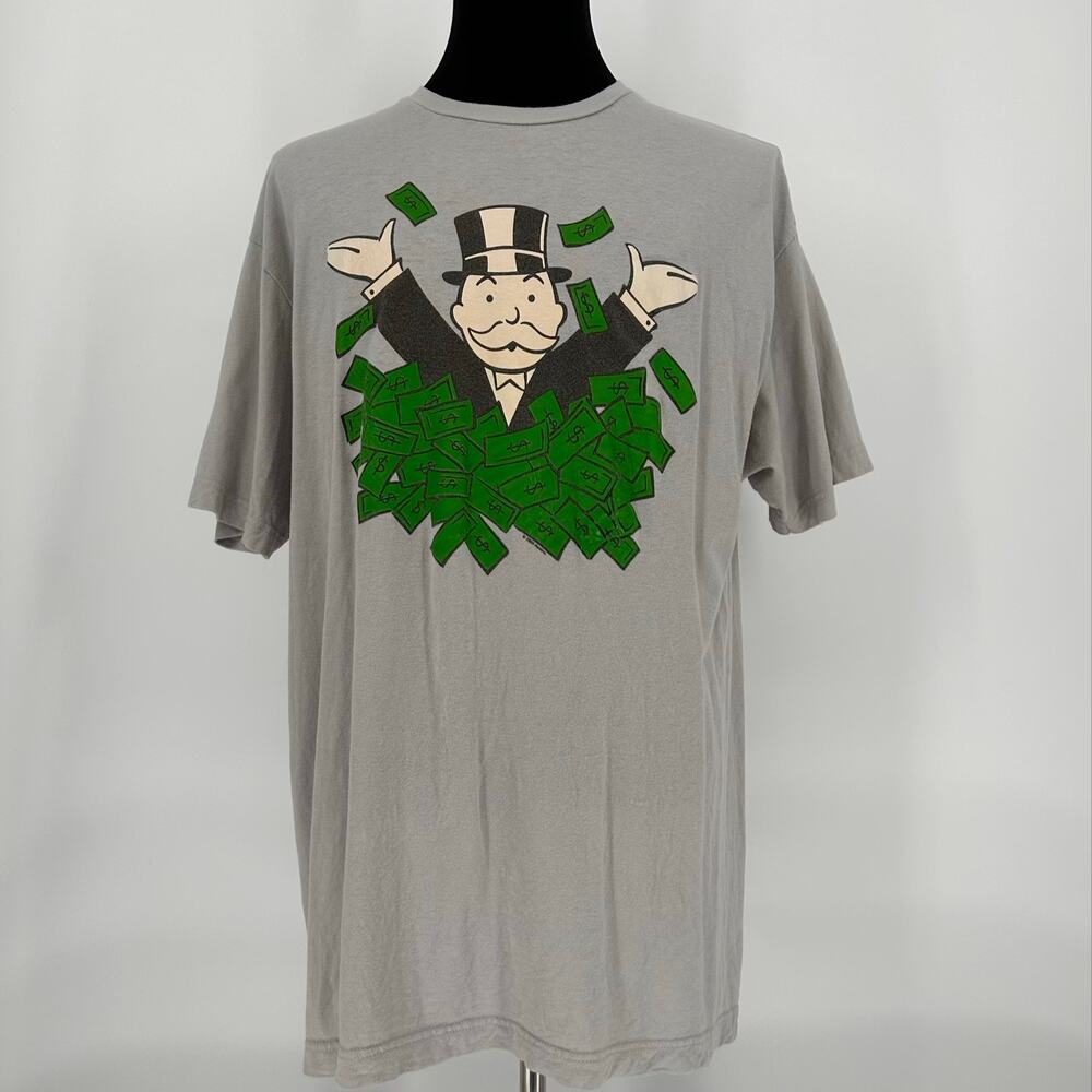 Monopoly Rich Uncle Pennybags Money Pile Graphic T-Shirt Mens XL Gray Hasbro